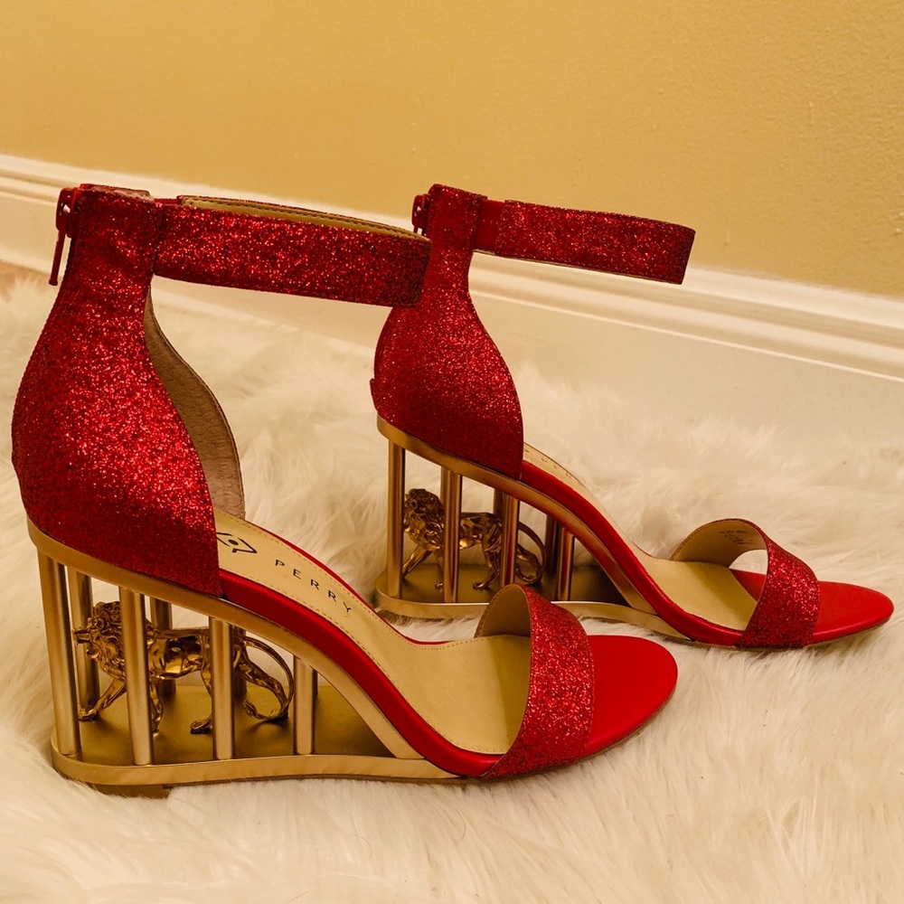 Katy Perry red glitter Leon cage heels size 9 New